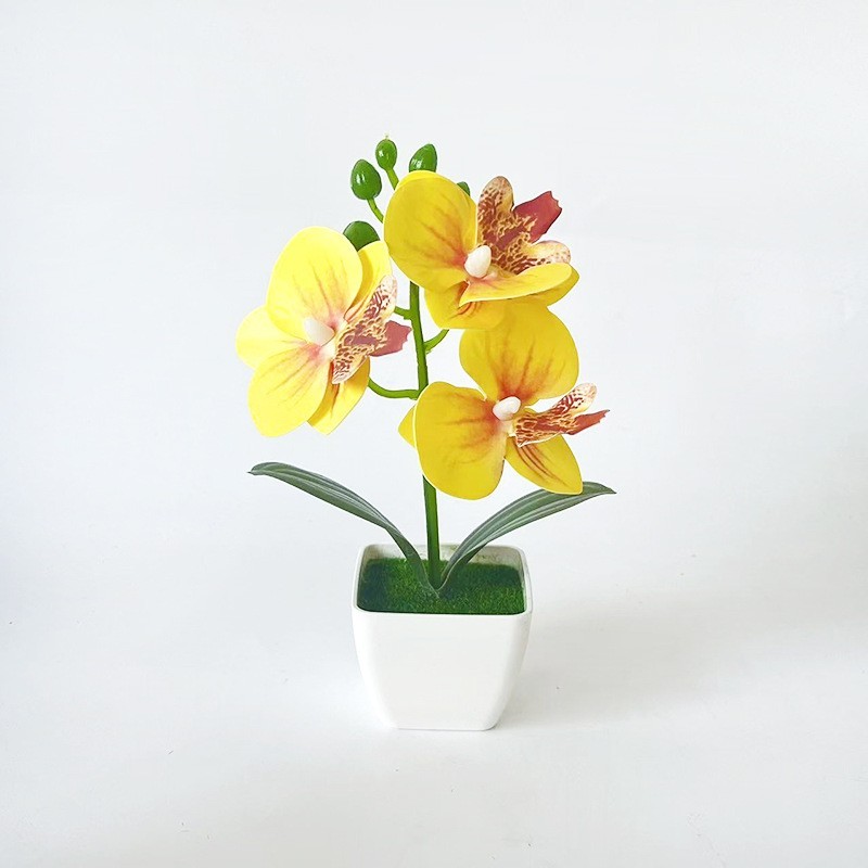 Artificial Orchid Arrangement 3 Bloom 7.09in with Square Pot for Living Room