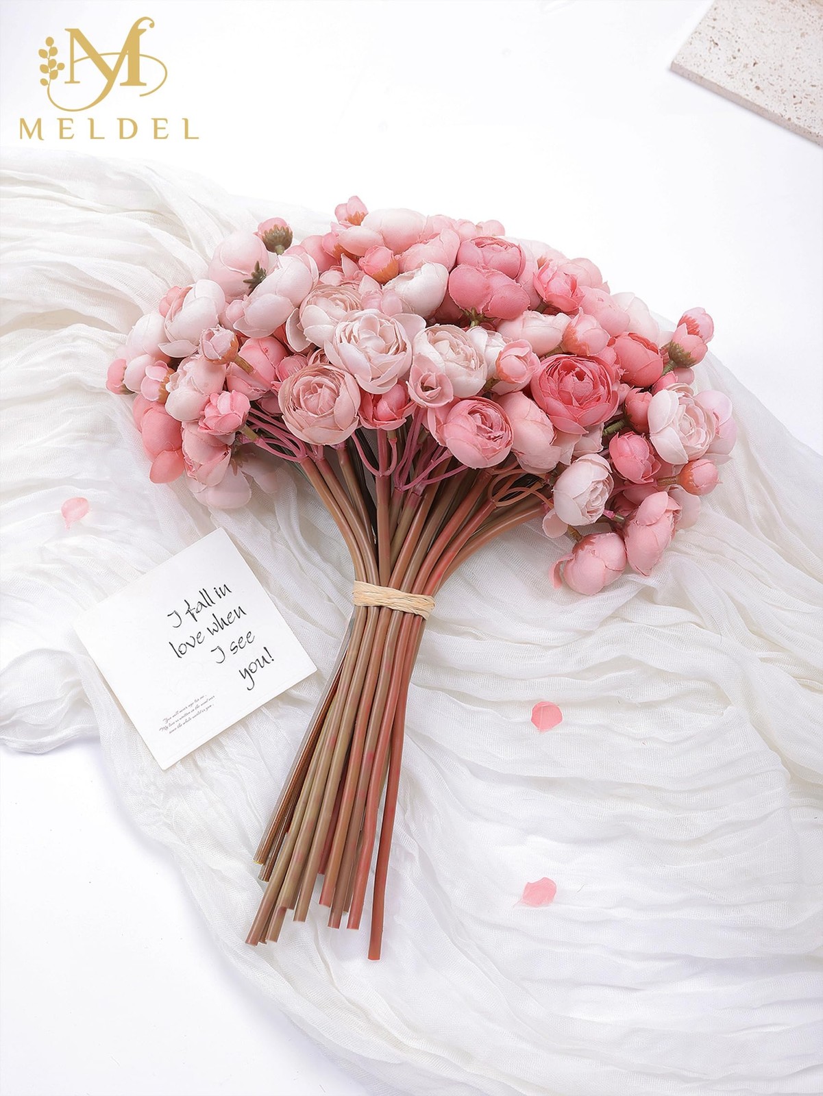 32 PCS Dusty Rose Faux Silk Mini Ranunculus Artificial Peony Flowers Bouquet