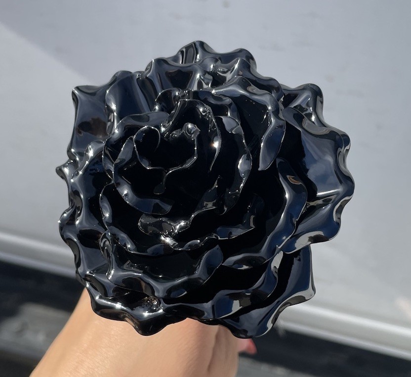 Powder coated Metal Rose Flowers, handcrafted, bent, and welded. $35/Rose w/Stem
