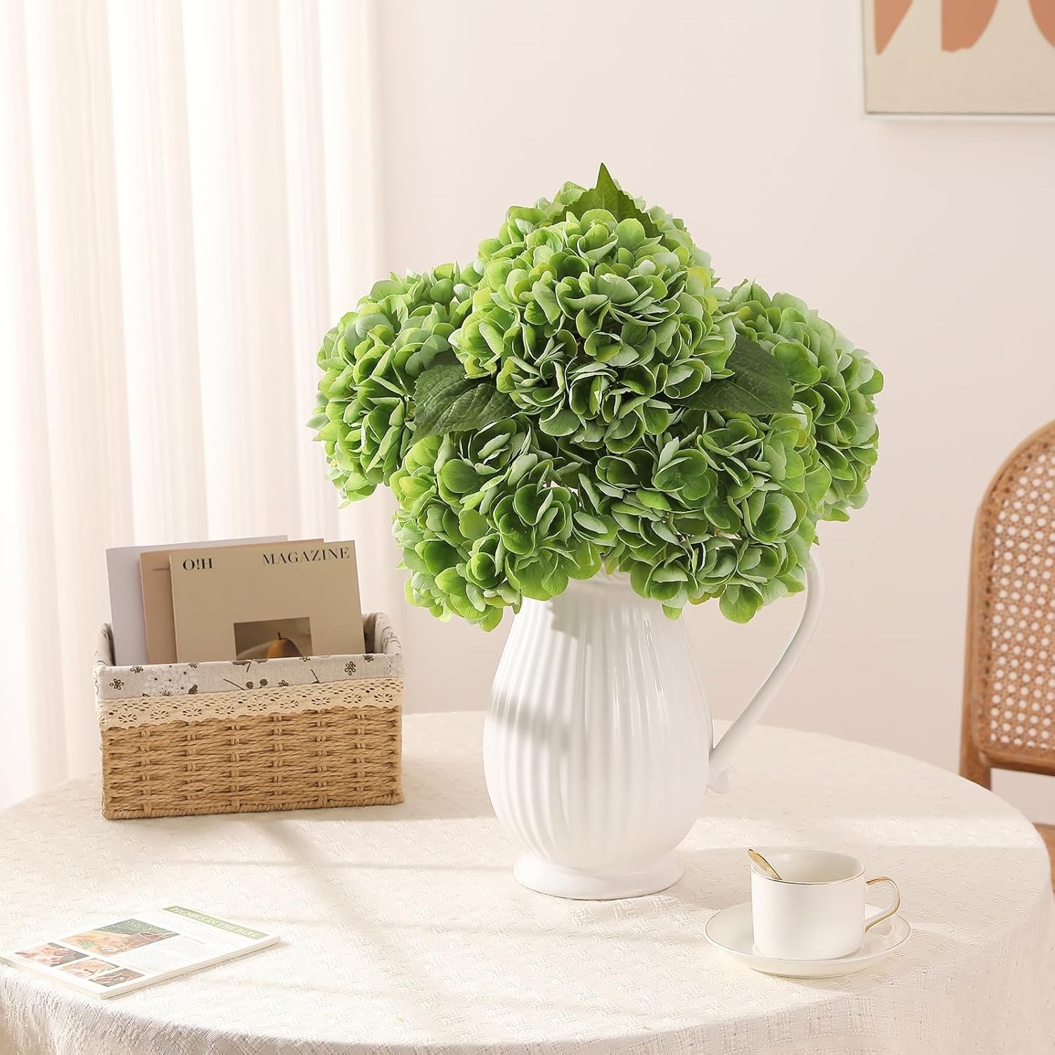 Kisflower 6PCS 22 inch Hydrangea Artificial Flowers Real Touch Green Faux