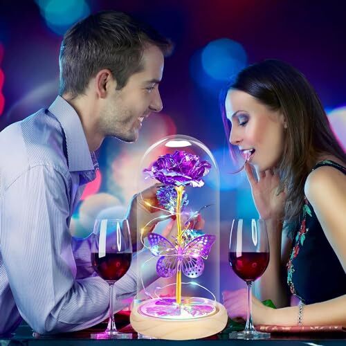 Mothers Day Glass Rose Light 01-purple Butterfly Flower Roses Gifts for Women