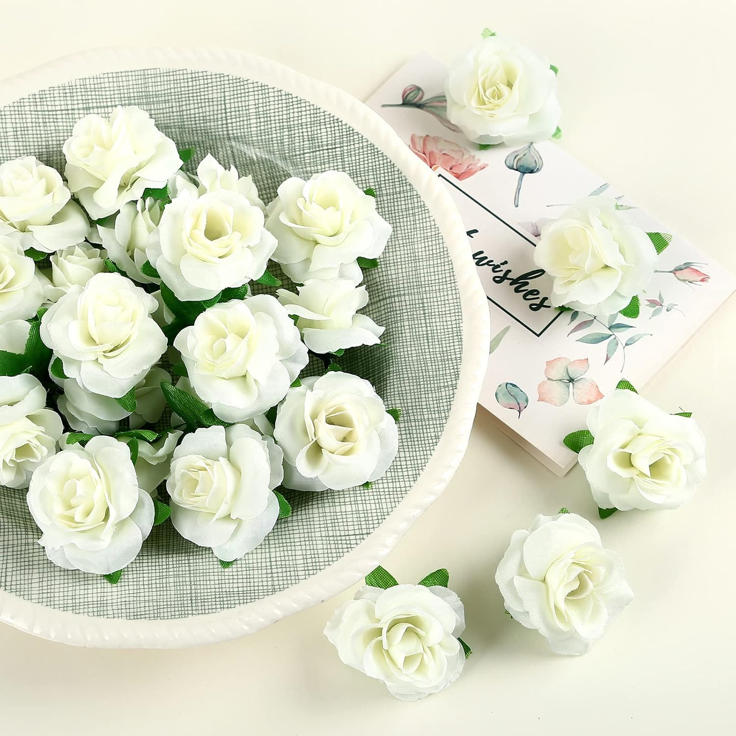 KESOTE 50pcs Mini Ivory White Roses Artificial Flowers Bulk, 1.6″ Small Silk …