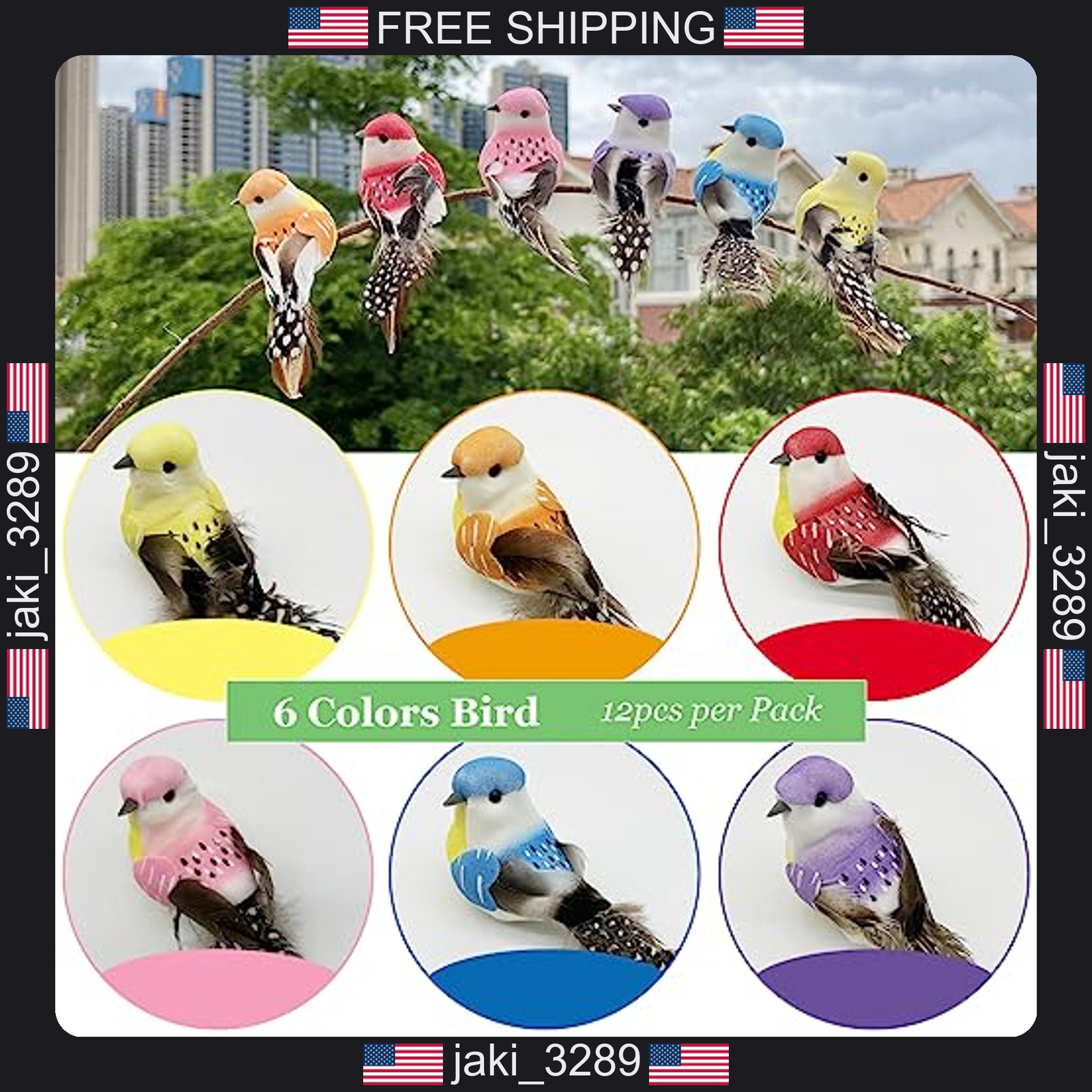 Lwingflyer 12pcs Small Feather Bird Clips for Spring Tree Wreaths Floral