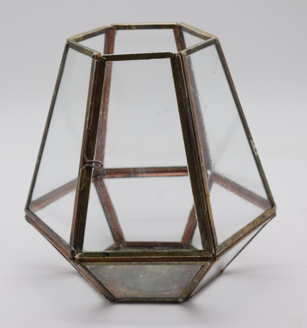 Anthropologie Glass Hexagon Terrarium Brass Planter Candle Holder Geometric