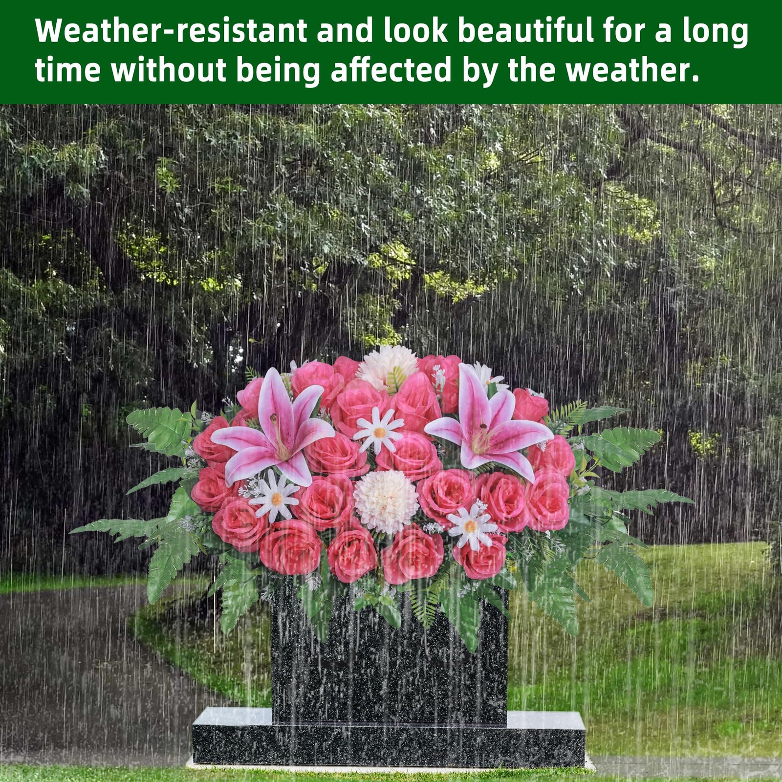 Artificial Cemetery Flower Saddles,Headstone Saddles for Graves,Lily Rose Flower