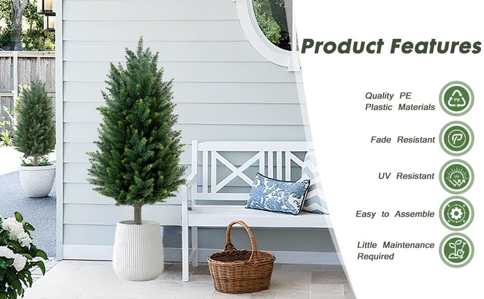 Set of 2 Artificial Cedar Topiary Christmas Trees, 3FT UV-Resistant Faux Cypress
