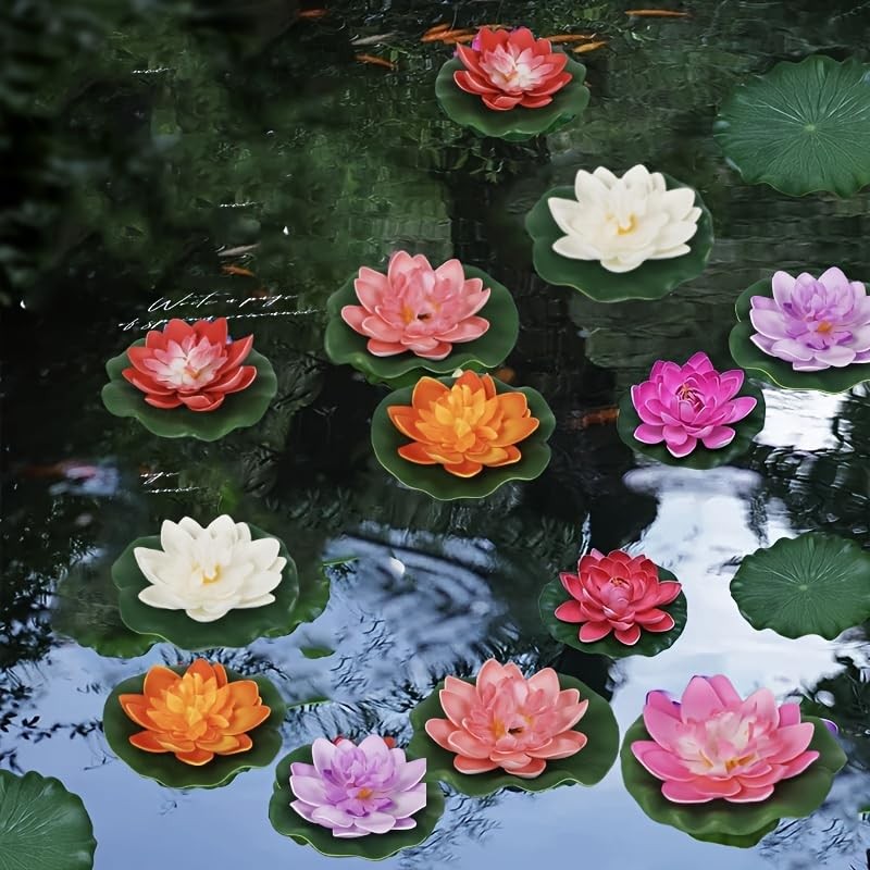 6 Pcs Artificial Floating Foam Lotus Flower with Water Lily Pad, Floating Art…