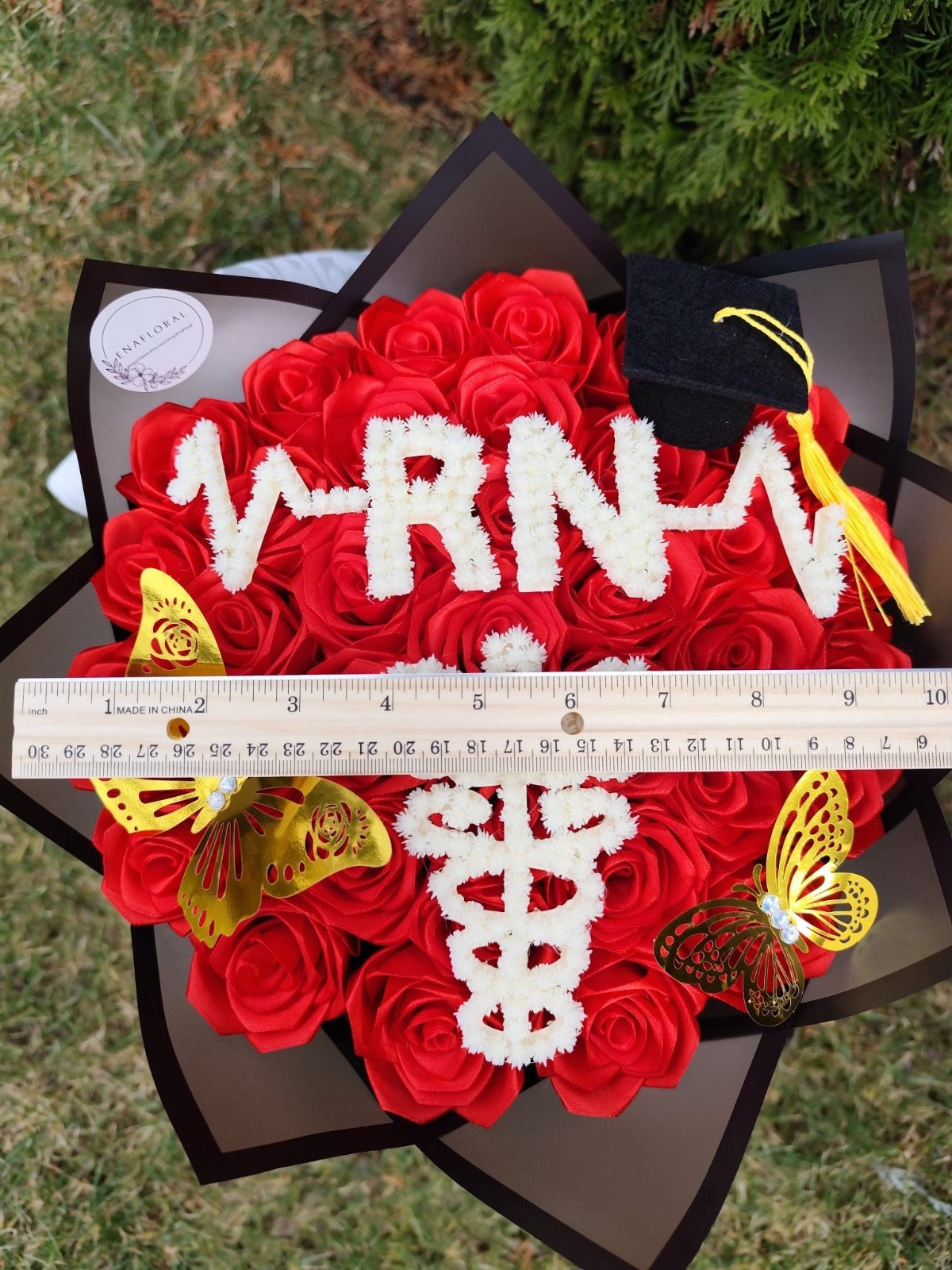 RN or BSN Graduation Bouquet Custom Med Grad Baby Breath Initial