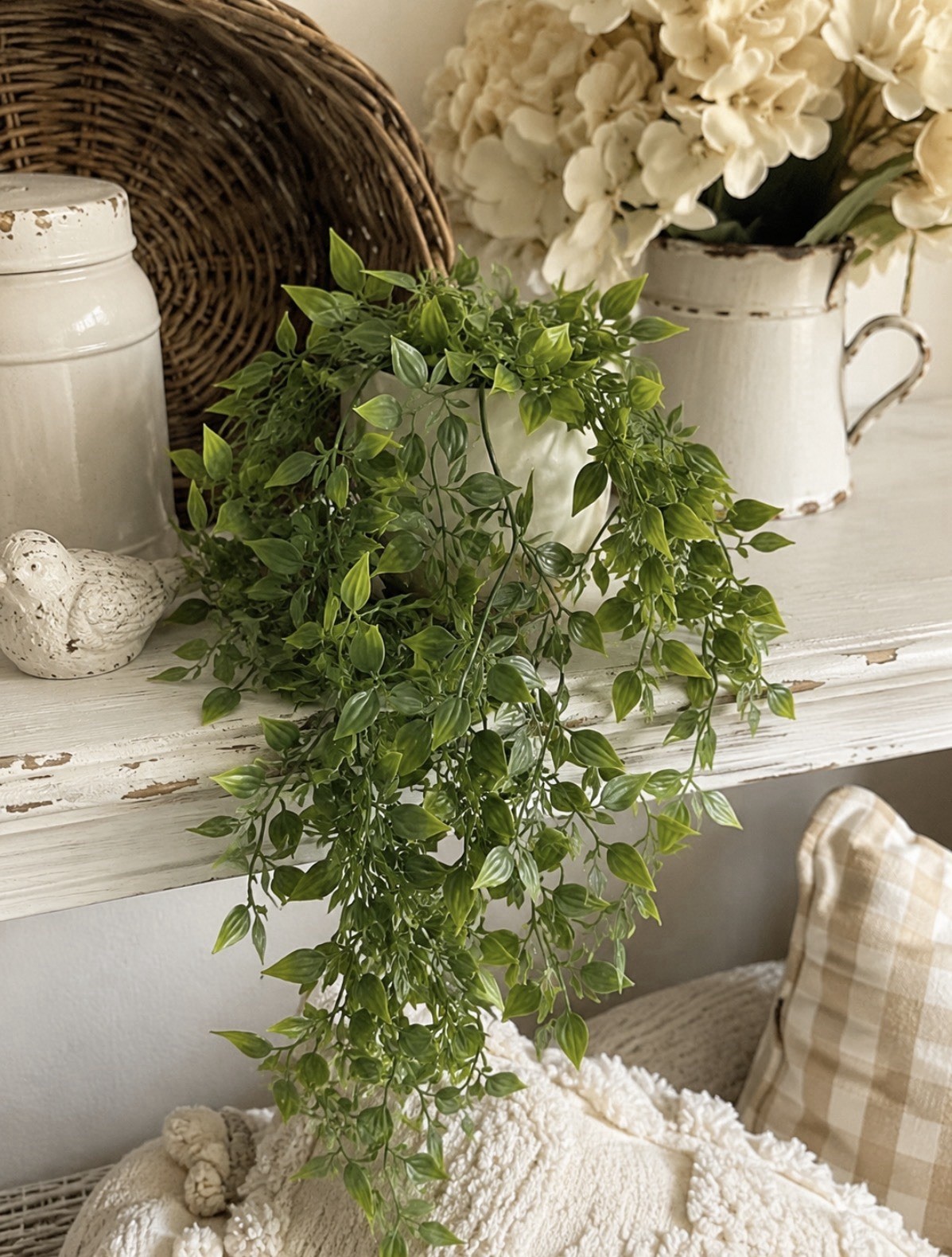 Artificial Hanging Vine Plant Faux Greenery Trailing Leaves White Pot Home Decor