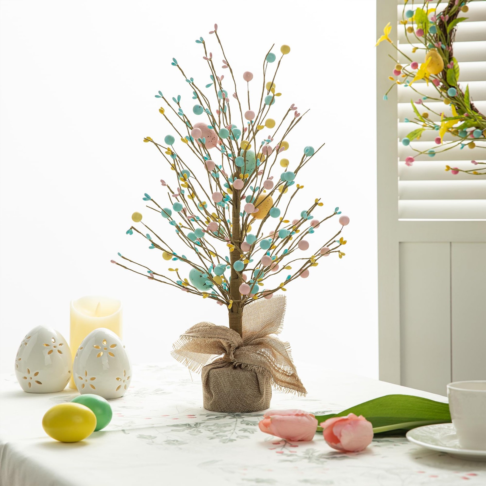 18 Inch Easter Eggs Table Tree Burlap Base Decorative Spring Party Supplies