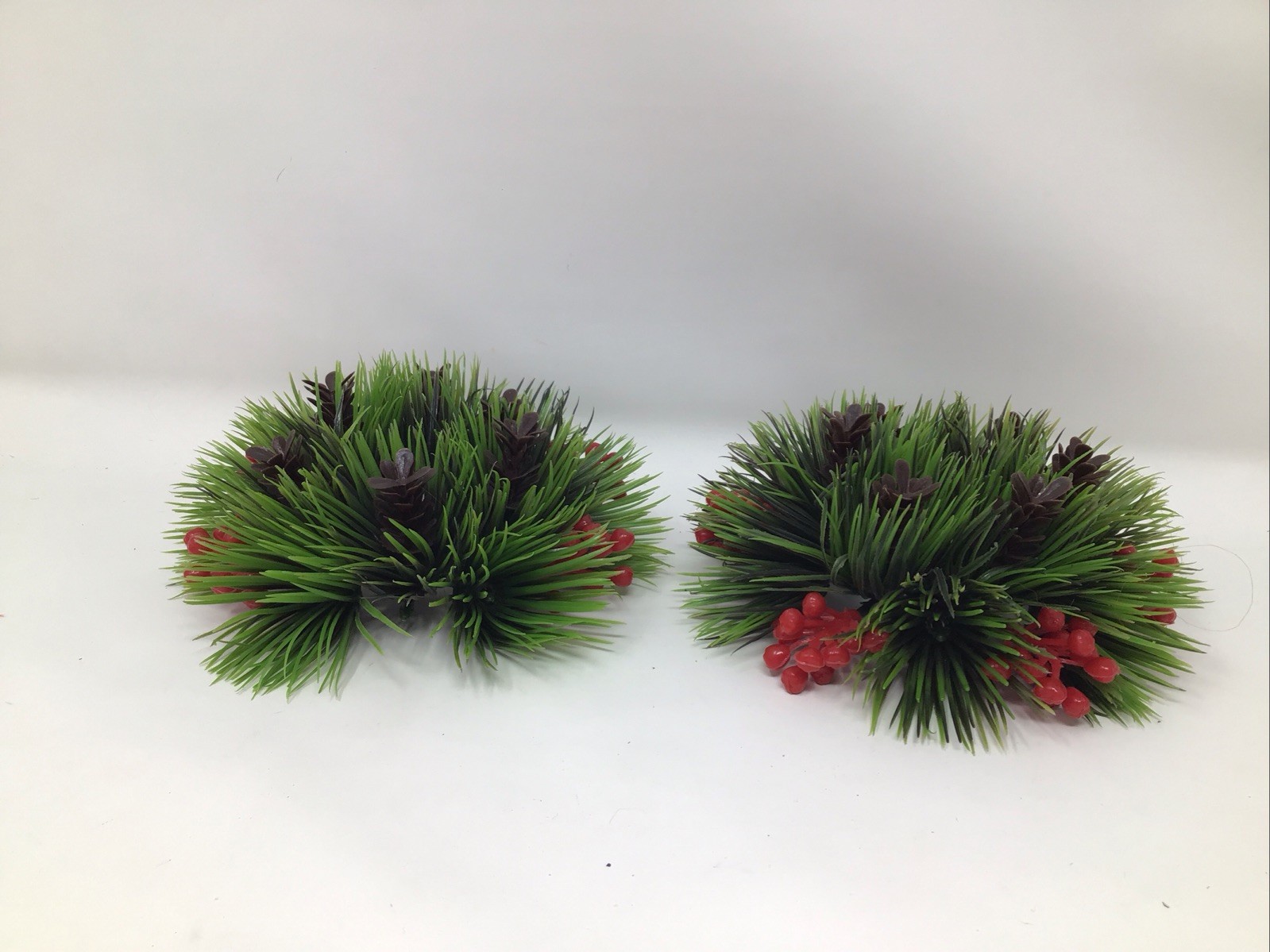 Christmas Wreath Ring Plastic Berries Pinecones Greens MCM Vintage Set Of 2