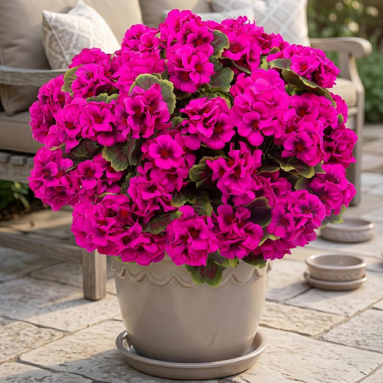 Realistic 16 Pcs Silk Geraniums for Indoor Outdoor Decoration – Rose Red Charm