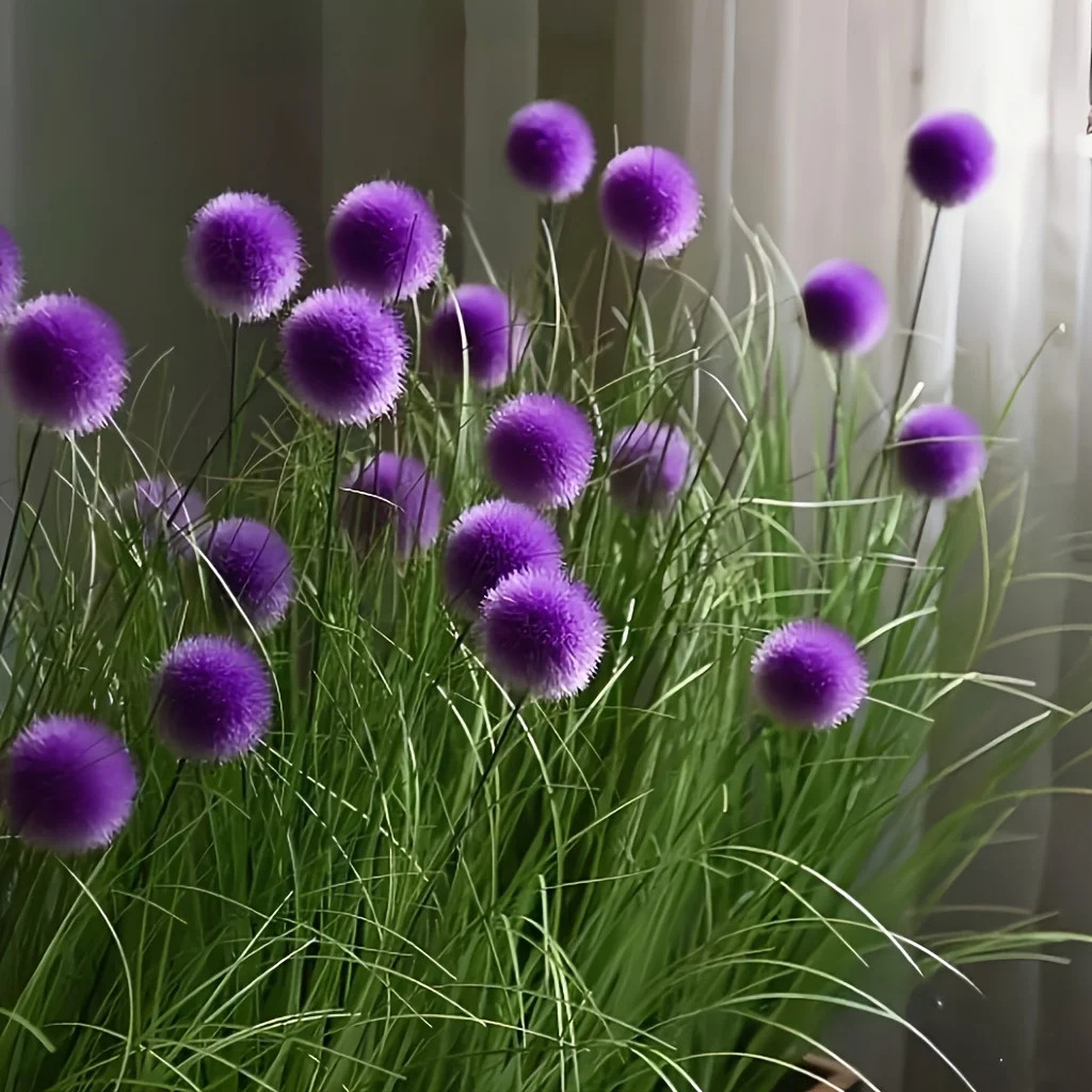 5pc Purple Bulbous Grass Artificial Plants Faux Foliage Home Garden Party Decor