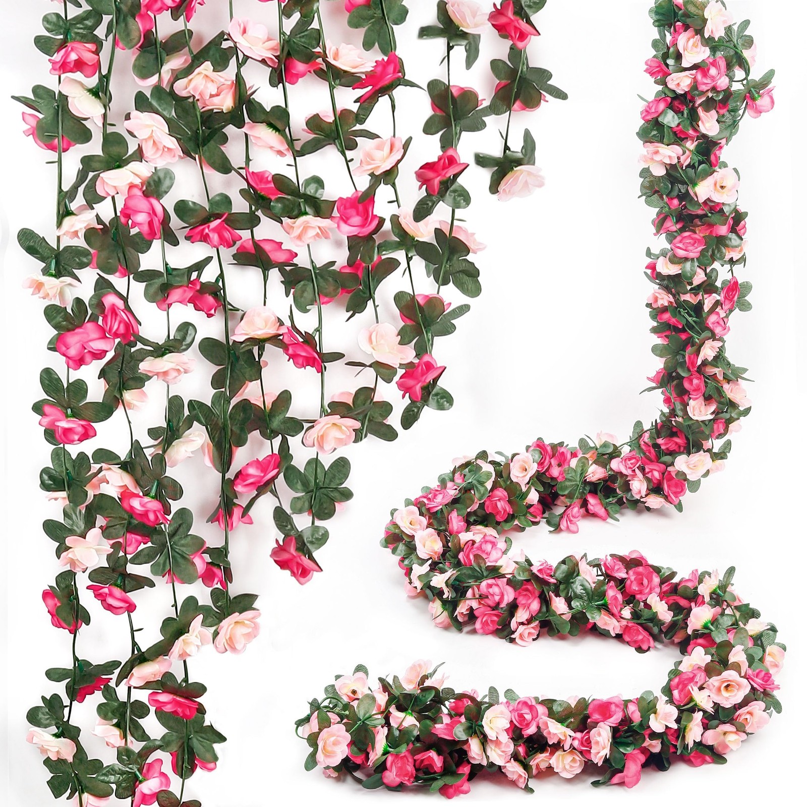 Miracliy 5Pcs 41FT Pink Flower Garland Artificial Rose Arch Vines Fake Spring Fl
