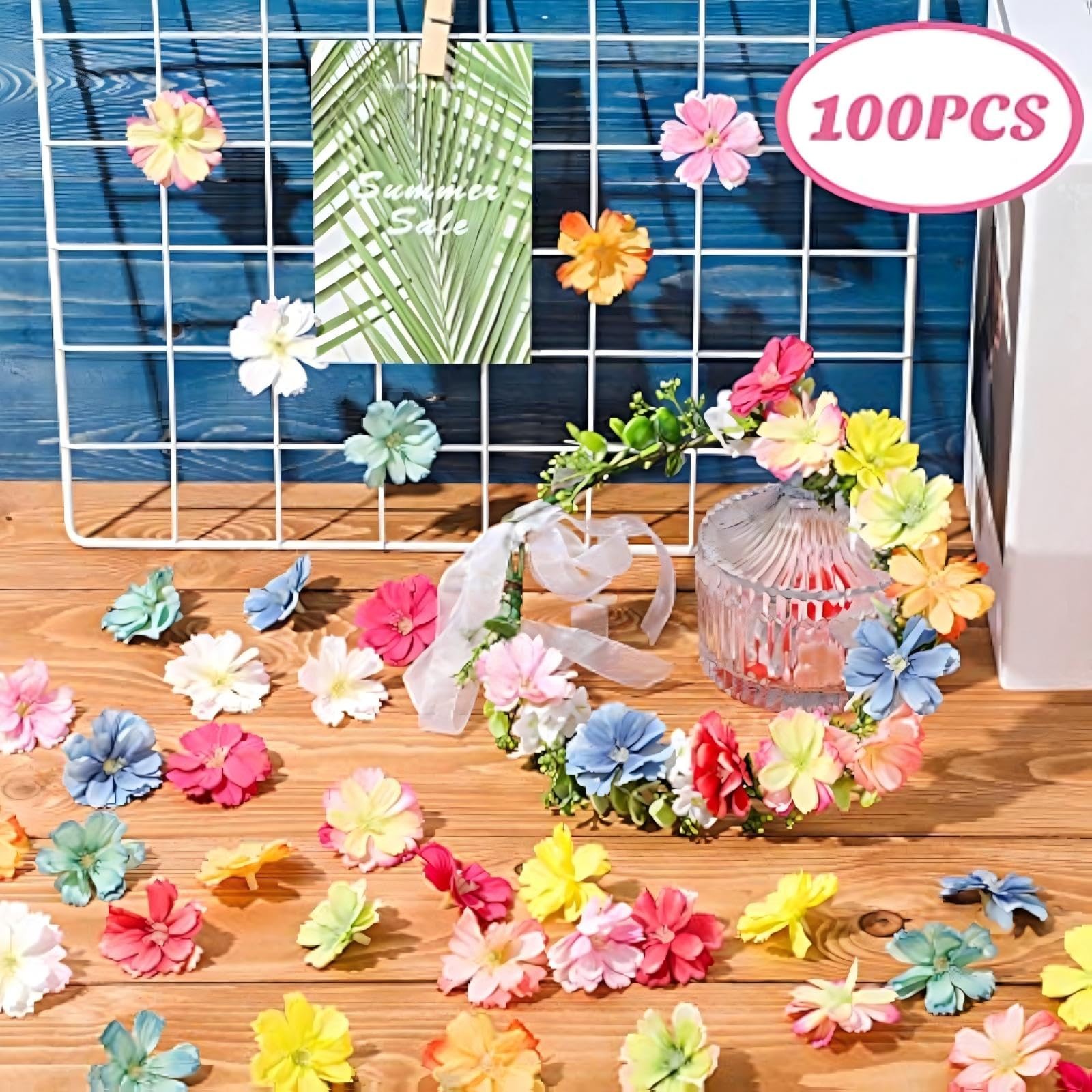 100 PCS 1.8 Inch Faux Flower Heads Artificial Silk Plum Blossom Mixed Color