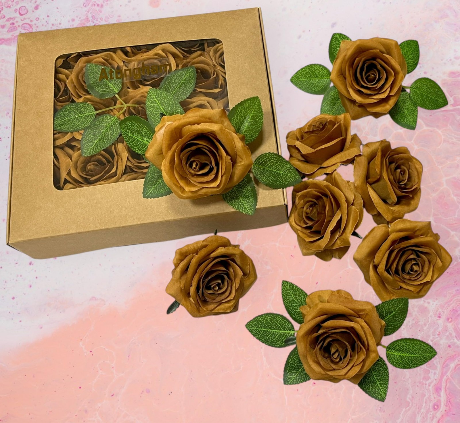 25PCS Artificial Flowers Silk Rose, Gold Sparrow Real Touch Fake Rose with St…