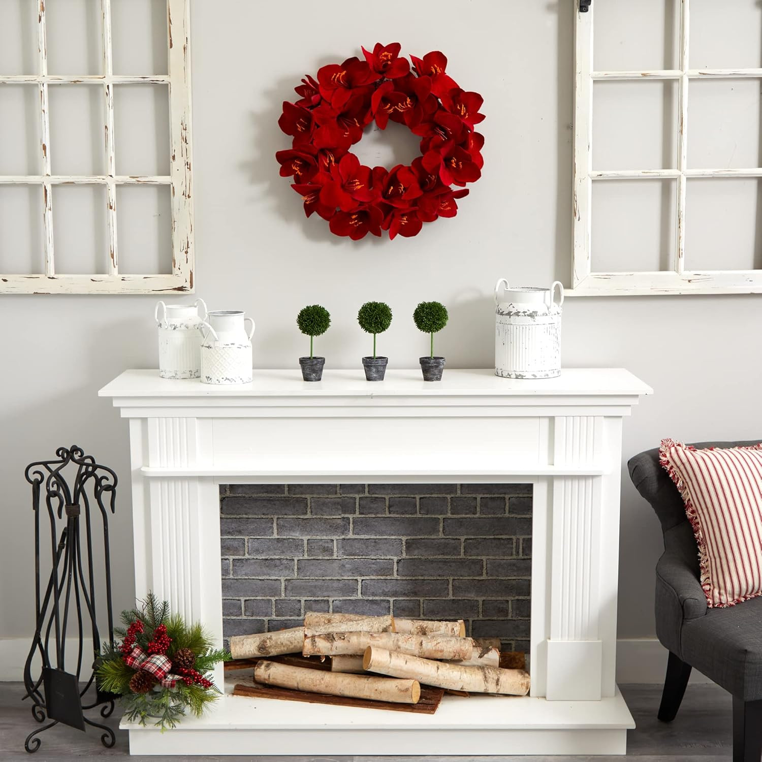 Stunning 22″ Artificial Amaryllis Wreath for Year-Round Elegance