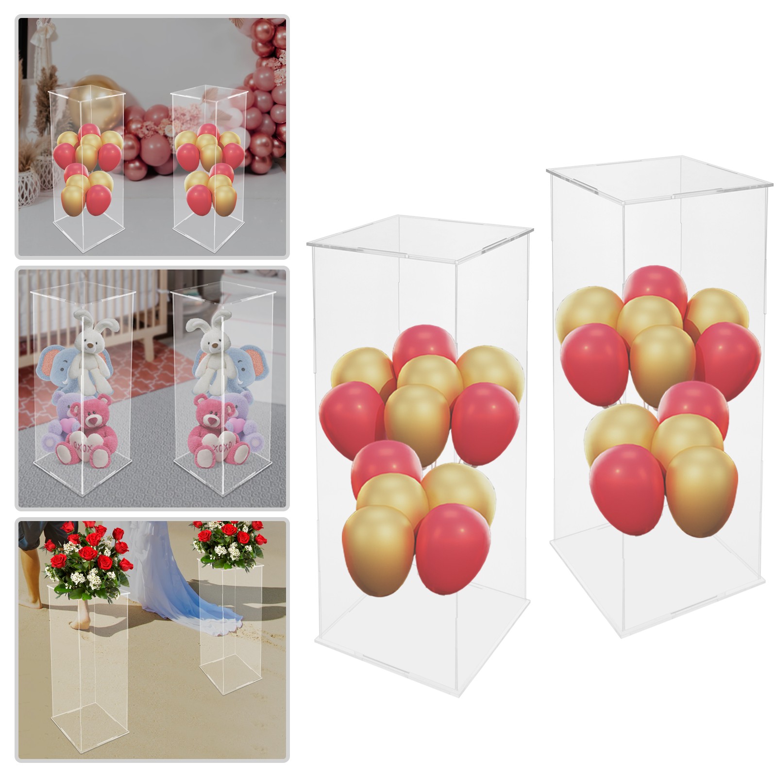 30*30*80cm Acrylic Flower Stand 2pcs Clear Display Flower Tower For Weddings