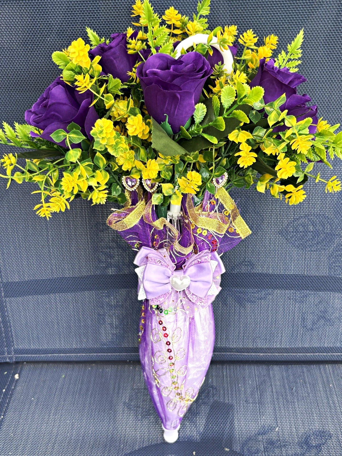 Artificial Purple & Yellow Rose Floral Wall Arrangement & Centerpiece, Green