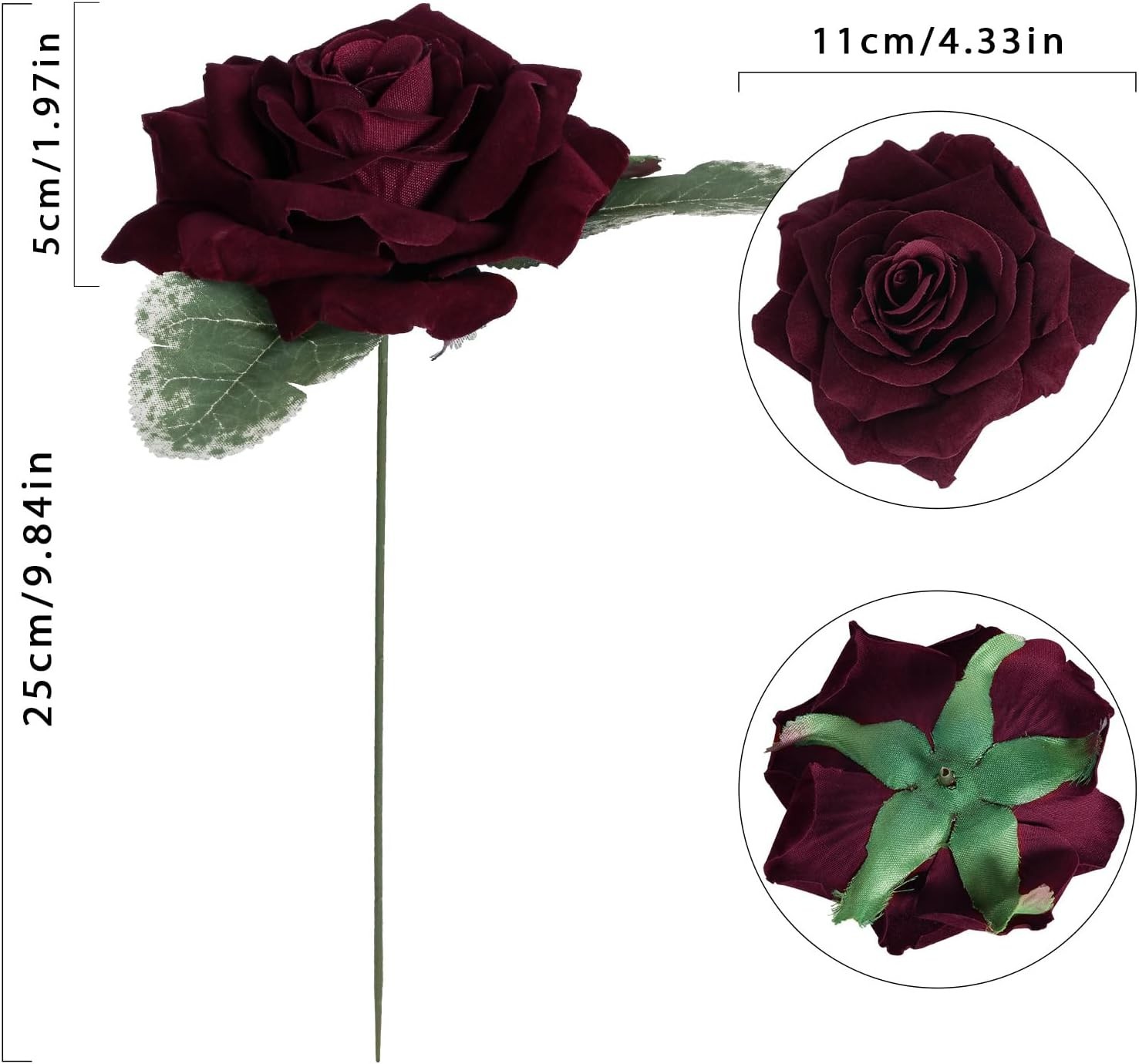Lifelike Burgundy Roses 16pcs 4.3 Inches for Floral Arrangements Indoor Outdoor