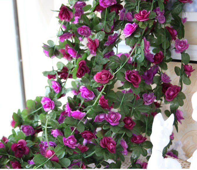 2 Pcs Artificial Hangings Small Flowers Vine Garland Plants (90″ Each) Purple