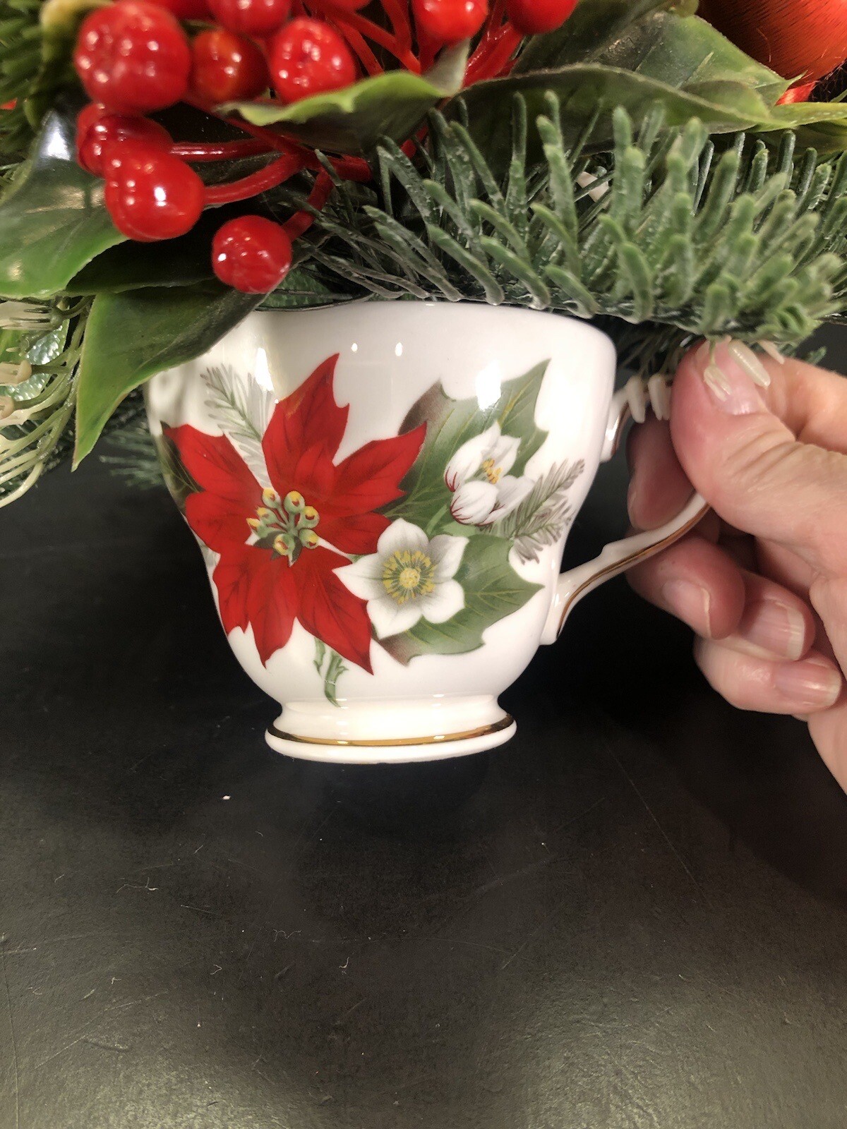 Christmas Floral Assemblage In Duchess England Bone China Tea Cup