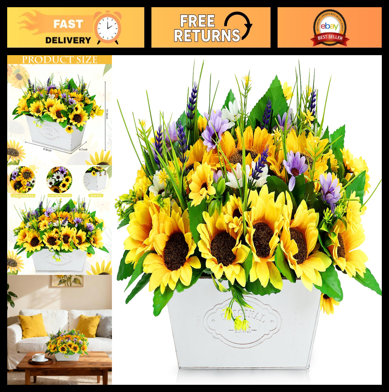 Rustic Sunflower Centerpieces – Artificial Potted Flowers for Home Decor, Weddin
