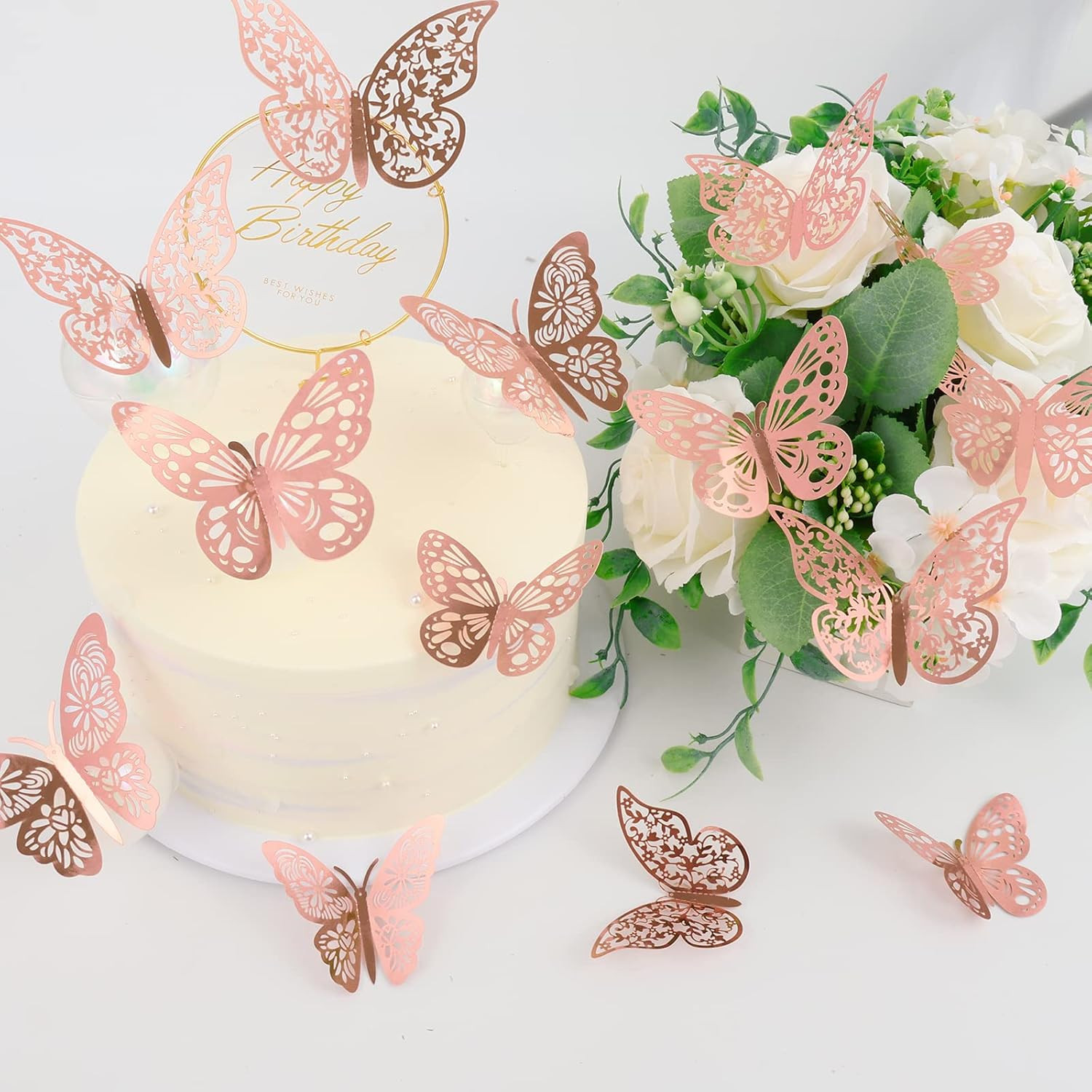 36 Pcs Butterfly Wall Decor, 3 Styles 3 Sizes 3D Rose Gold Butterfly, Wedding &