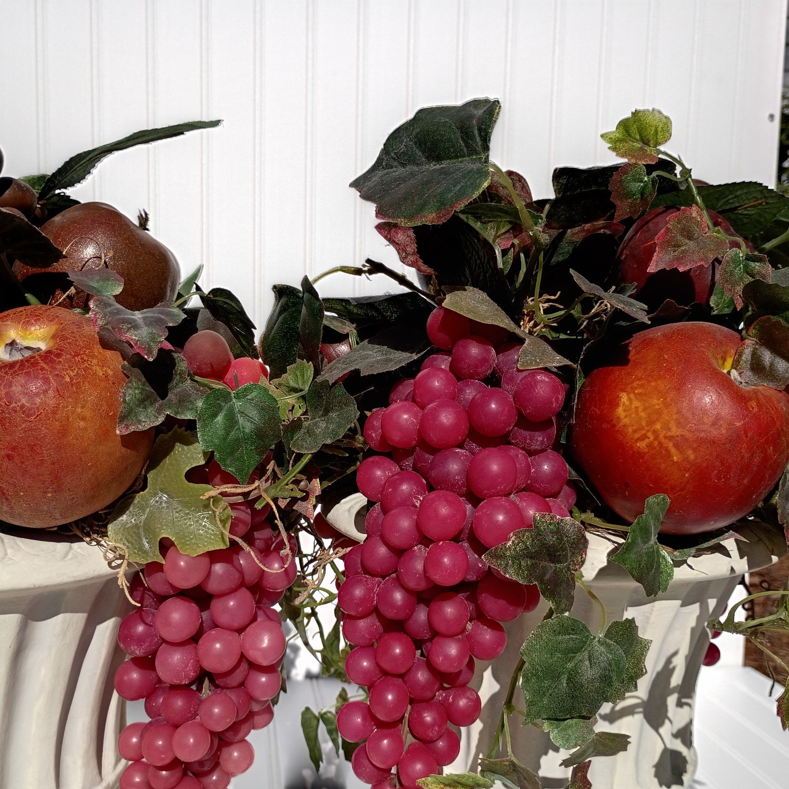 Vintage MCM Ceramic Urn Planters Neo Classical Regency Grapes Arrangements PAIR