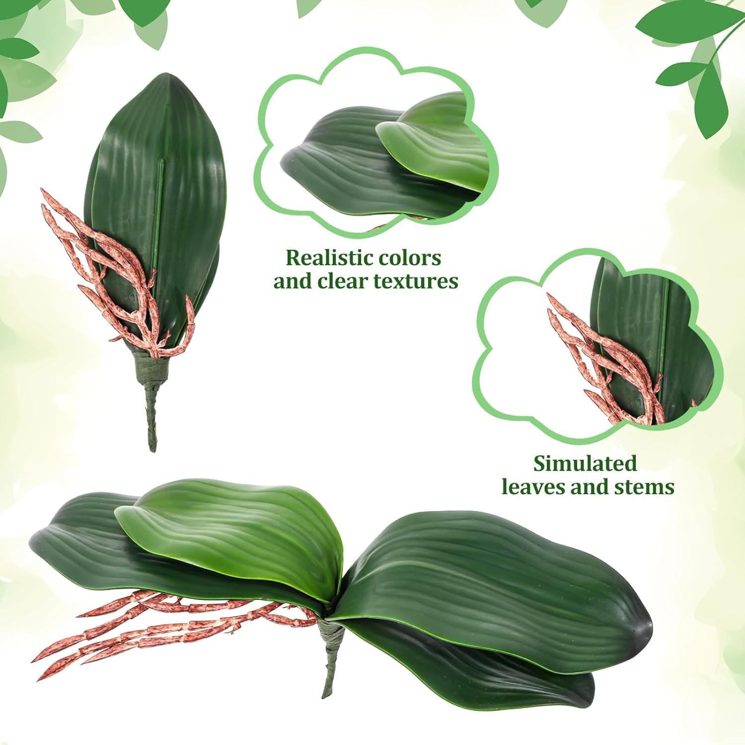 8 Inch Green Faux Orchid Leaves Real Touch Phalaenopsis Artificial 1pc