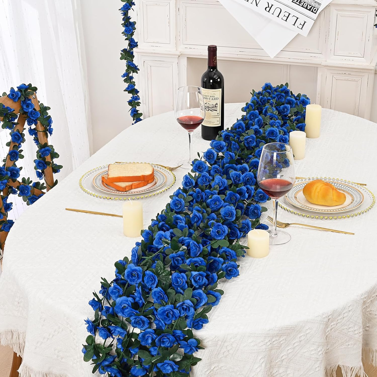 Flower Garland Rose Vines, 5 Strands 41Ft Flowers Vines for Bedroom, Rose Flower