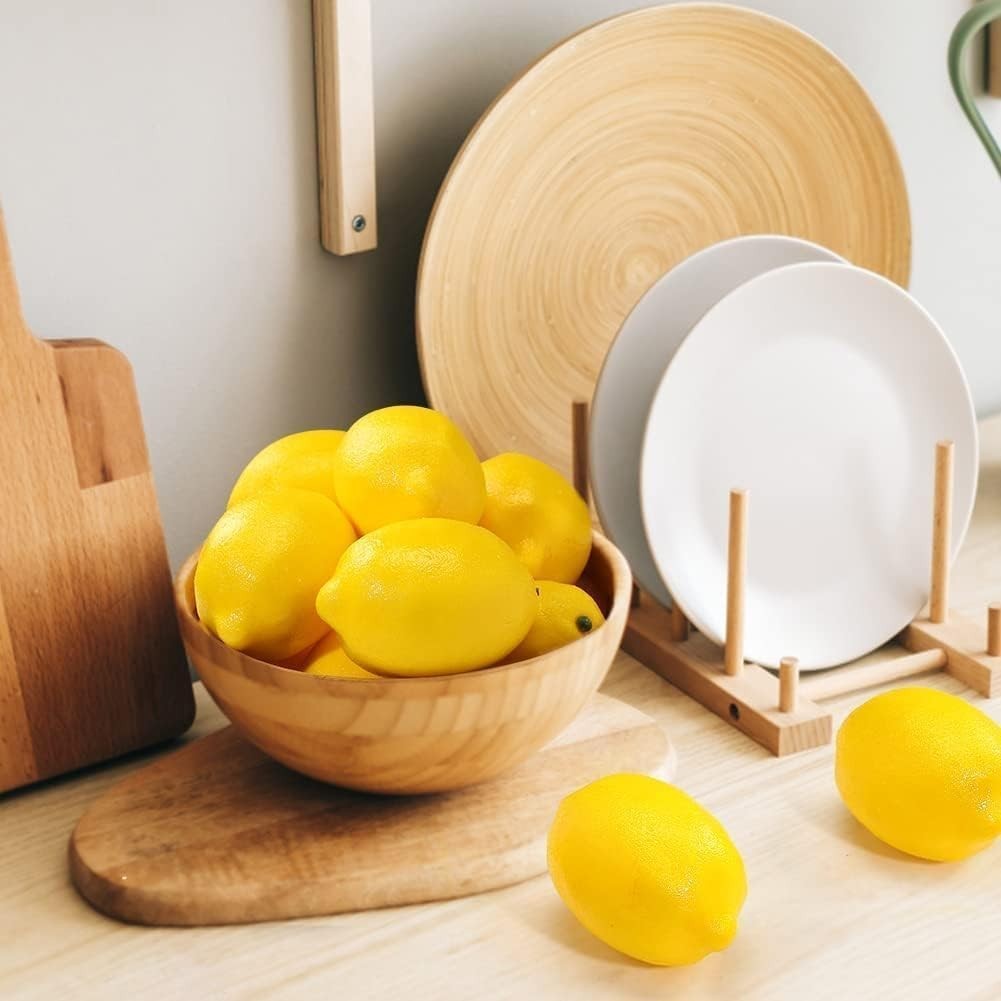 Limones artificiales de plástico amarillo de 9,4 x 6,35 cm, tamaño grande