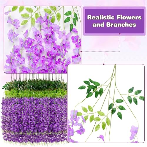 Wisteria Hanging Flowers,Fake Hanging Flowers,Wisteria artificiales 12 Purple