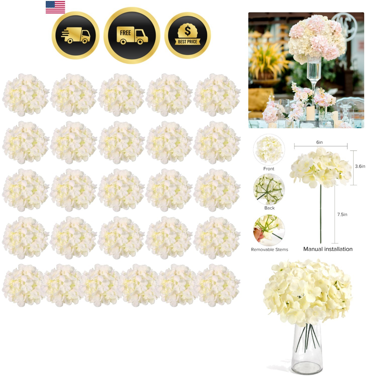 Artificial Hydrangea Flowers Silk Stems 26pcs for Wedding Party Home Decor