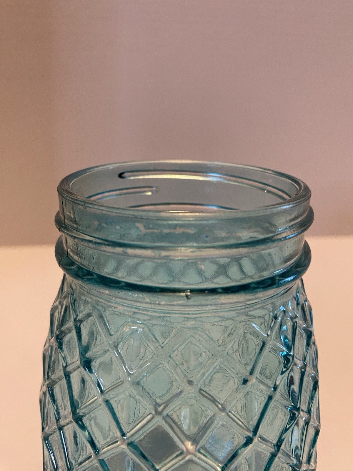 Vintage Style Blue Glass Flower Jar with Grid Like A Pineapple No Lid