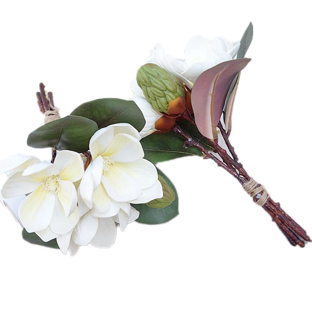 3Pcs White Silk Artificial Magnolia Flowers Bouquet 11 Inch L Size Decor