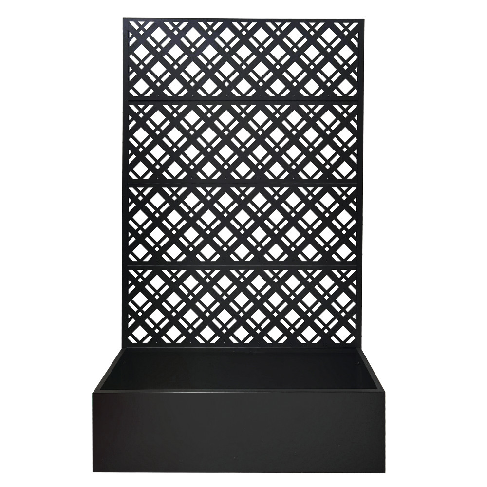 Metal Raised Garden Bed With Trellis, Black Planter Box For Backyard Patio