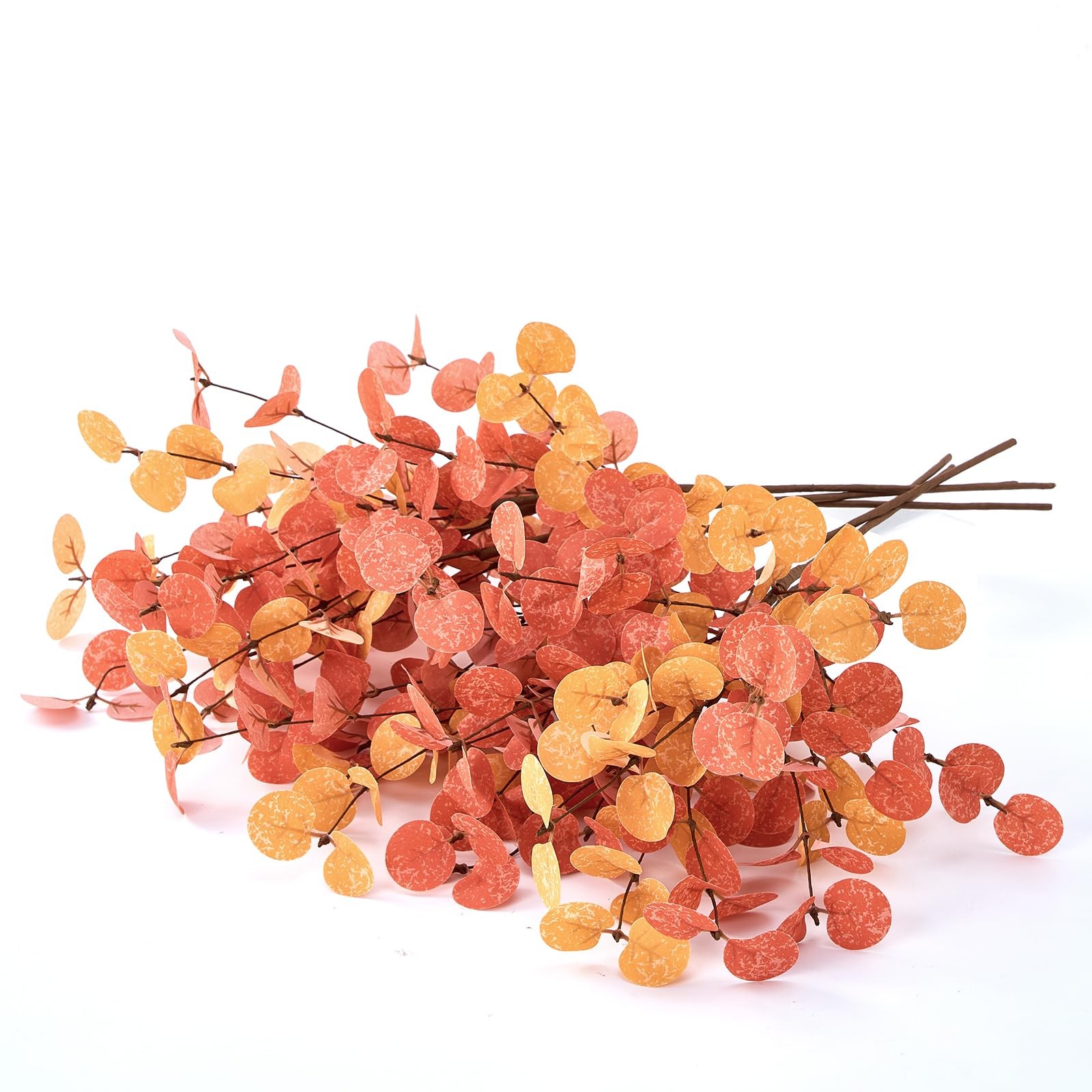 6 PCS Orange Artificial Fall Flowers Stems Autumn Decor, Fake Eucalyptus Leav…