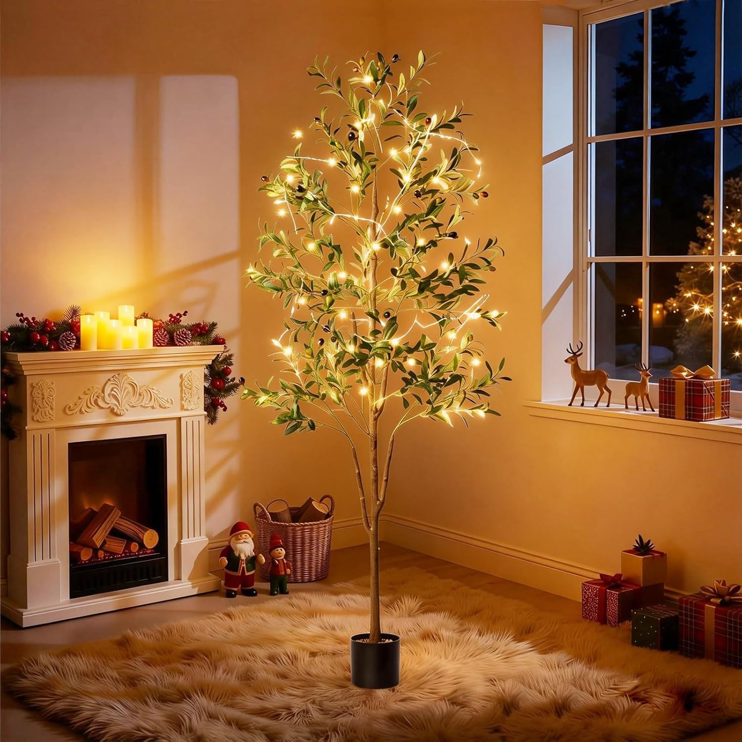 Faux Olive Tree 6FT Tall Artificial Moss Planter Indoor Outdoor Large