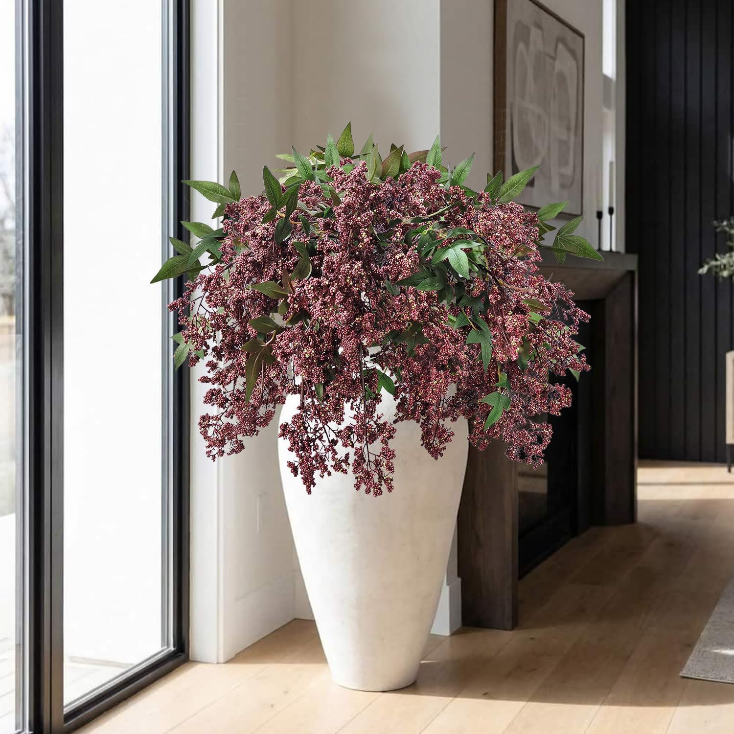 43 Inch Artificial Nandina Berry Stems for Vase, Realistic Fall Floral Stems Fau