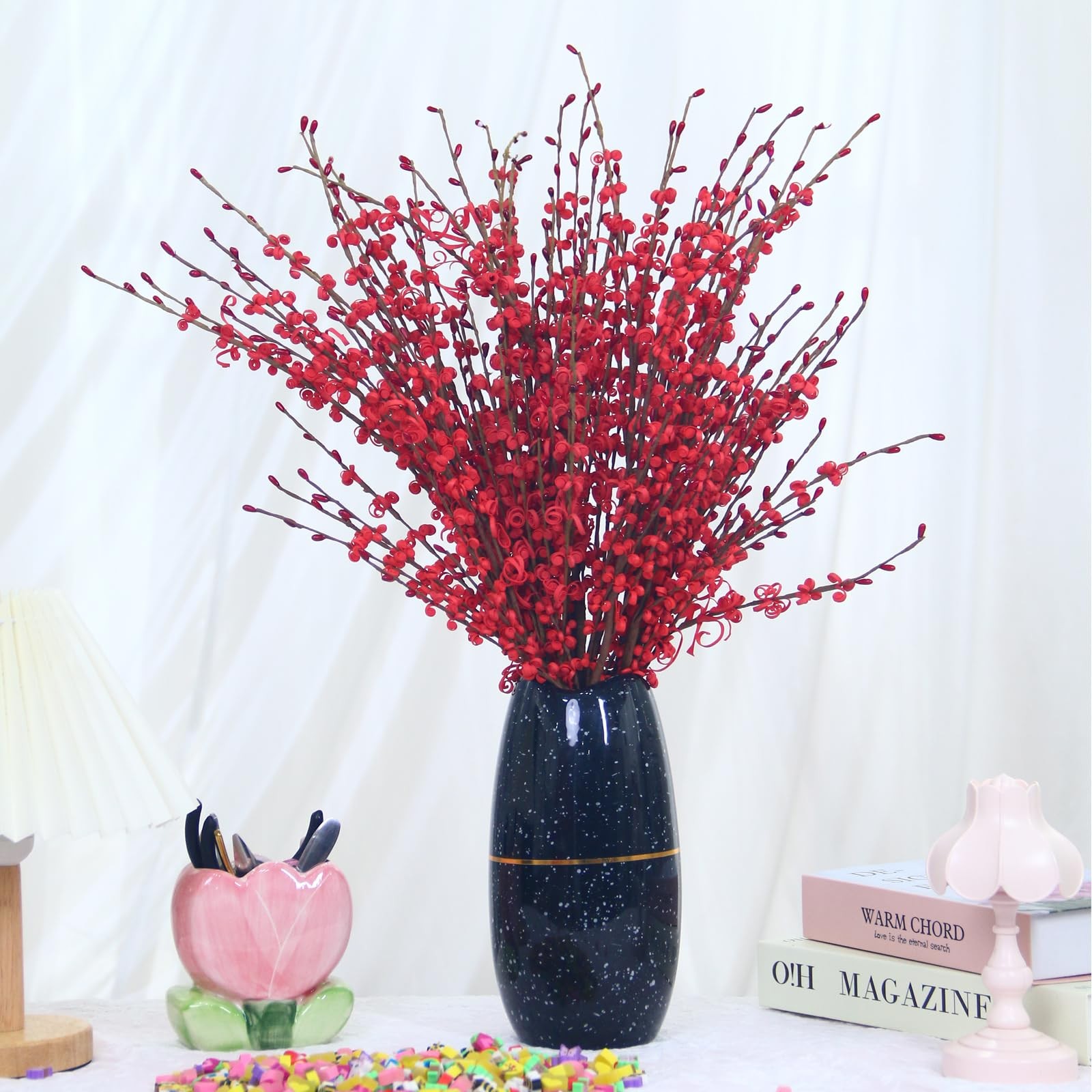 29.5″ Long Stem Jasmine Flowers with Mini 5Pcs Red Flowers Artificial Floral …