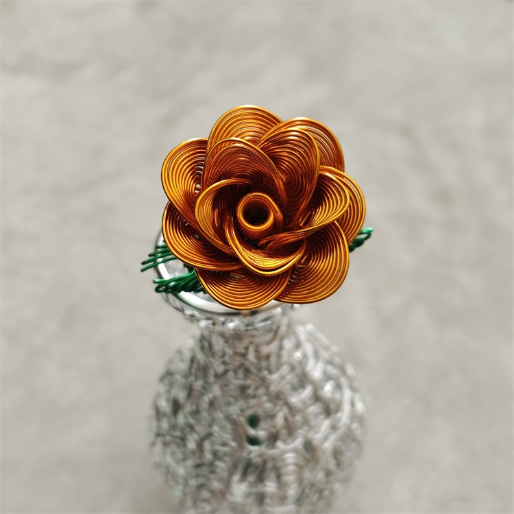 3Pcs Metal Aluminum Wire Woven Small Rose Model, Metal Aluminum Wire Handicraft