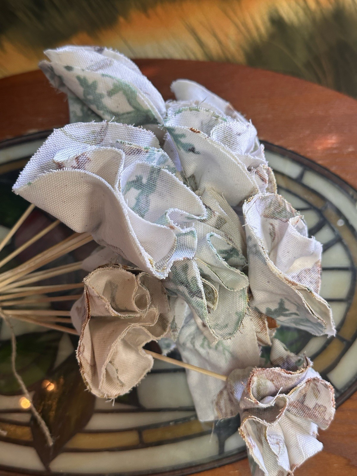 Fabric Flowers Handmade, 15Count, 11-12 Inches, Coral Print Vase Not Included
