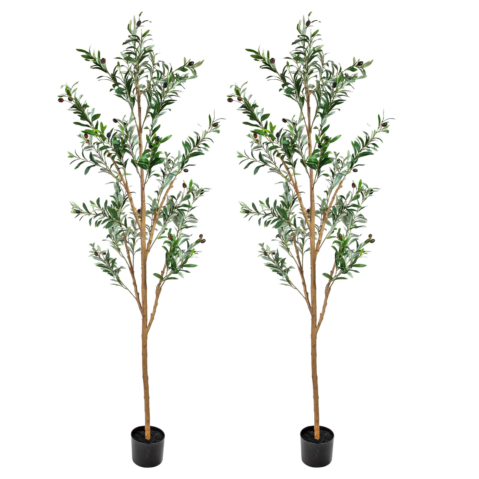 Indoor Artificial Olive Tree with Silk Leaves – 6 ft – Set of 2 by Sunnydaze
