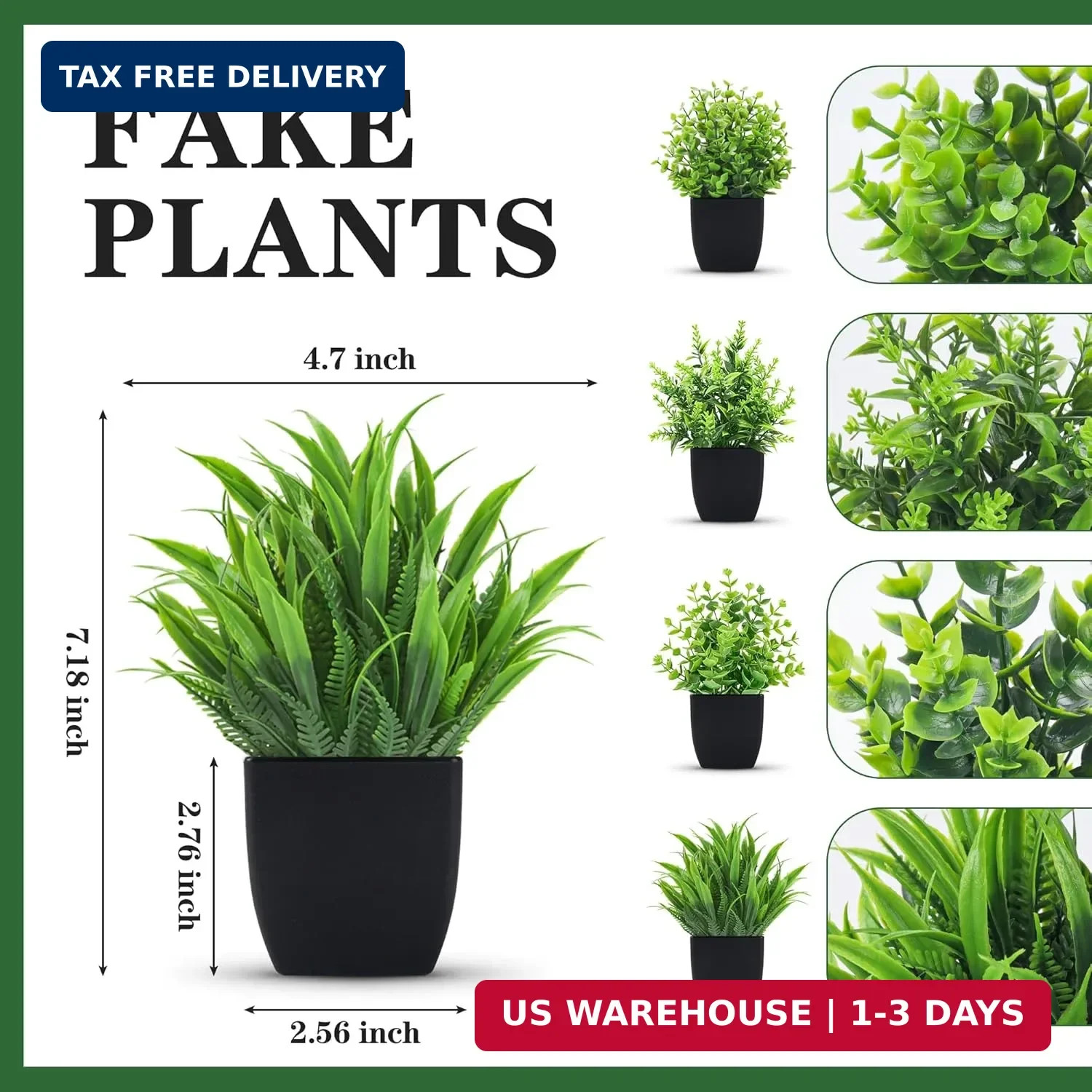 Der Rose 4 Packs Fake Plants Small Artificial Mini Faux Plants for Bathroom Home