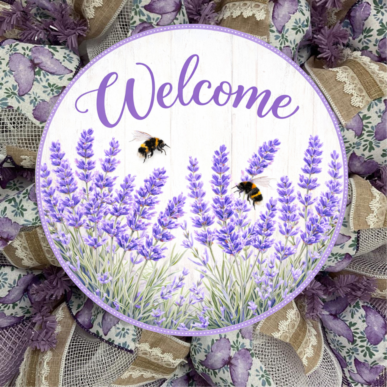 Lavender Welcome Wreath Handmade Deco Mesh 24 inch or 28 inch diameter