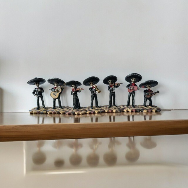 SKELETON SKULL BLACK MARIACHIS BAND STATUES FULL SET OF 7PC