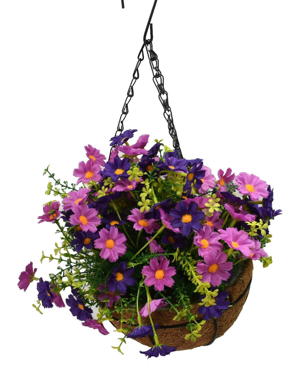 2 Piece Artificial Hanging Flowers w Basket 12″ Coconut Lining Purple Design
