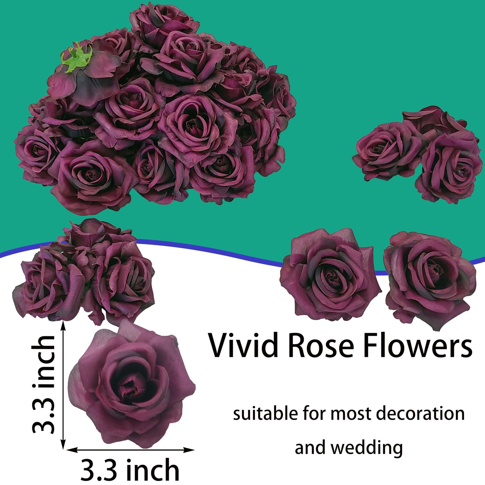 Artificial Satin Rose Flower Heads,48 Pcs Silk Rose Heads with Stems,3.3” Ro…