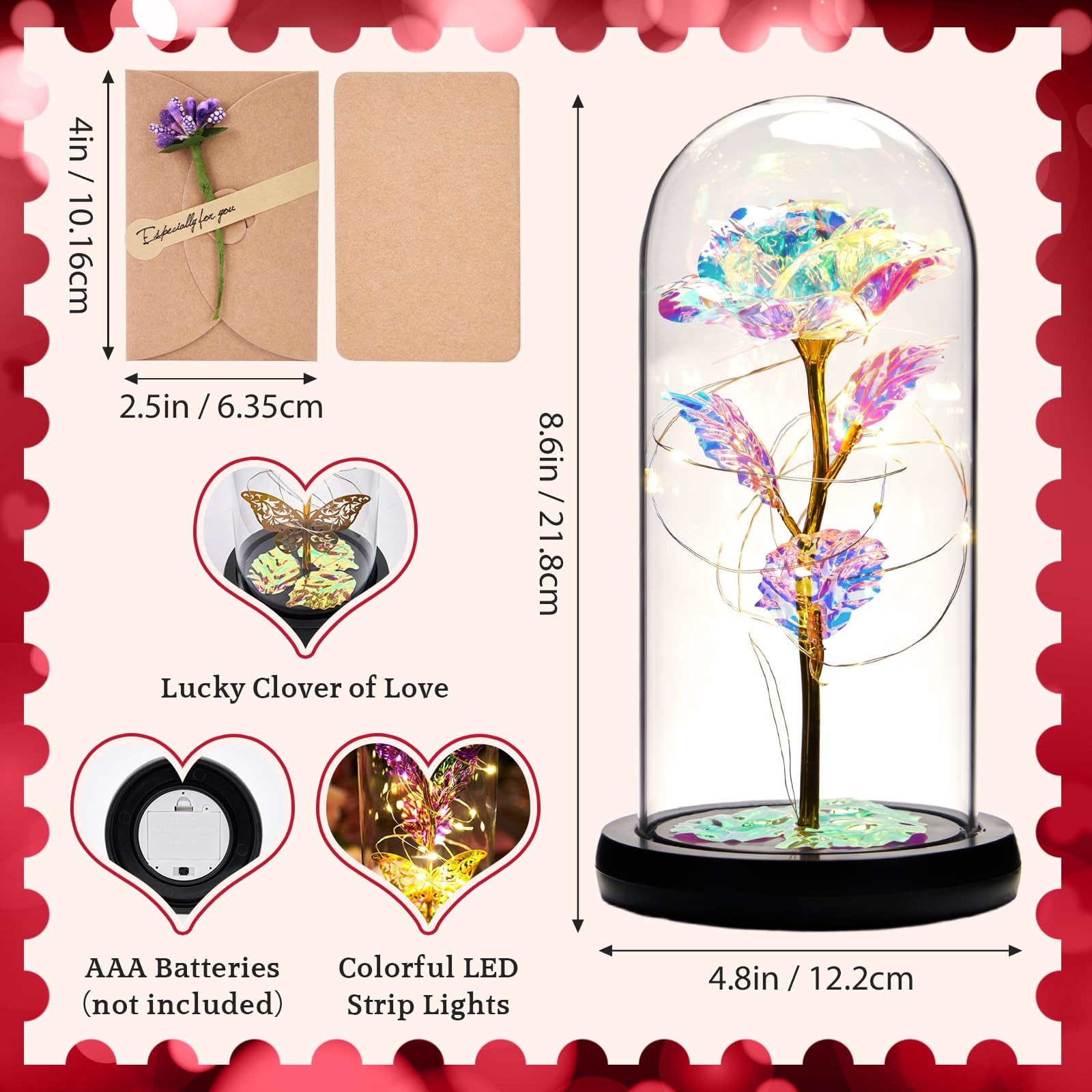 Mothers Day Mom Gifts for Mom Forever Rose in Glass Dome Gift Set – Glowing E…
